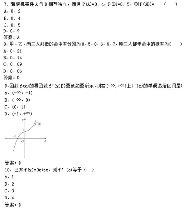 海南成人高考专升本数学历年真题及答案(一)